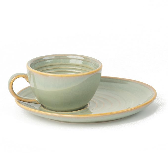 Cup & Saucer - Green Ripple